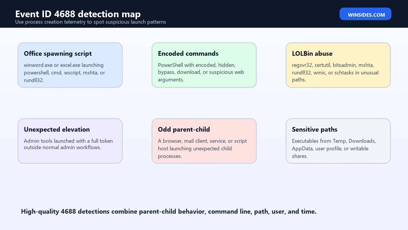 Event ID 4688 Process Creation detection map