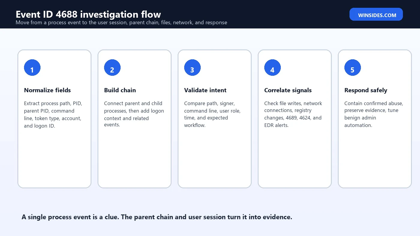 Event ID 4688 Process Creation investigation flow