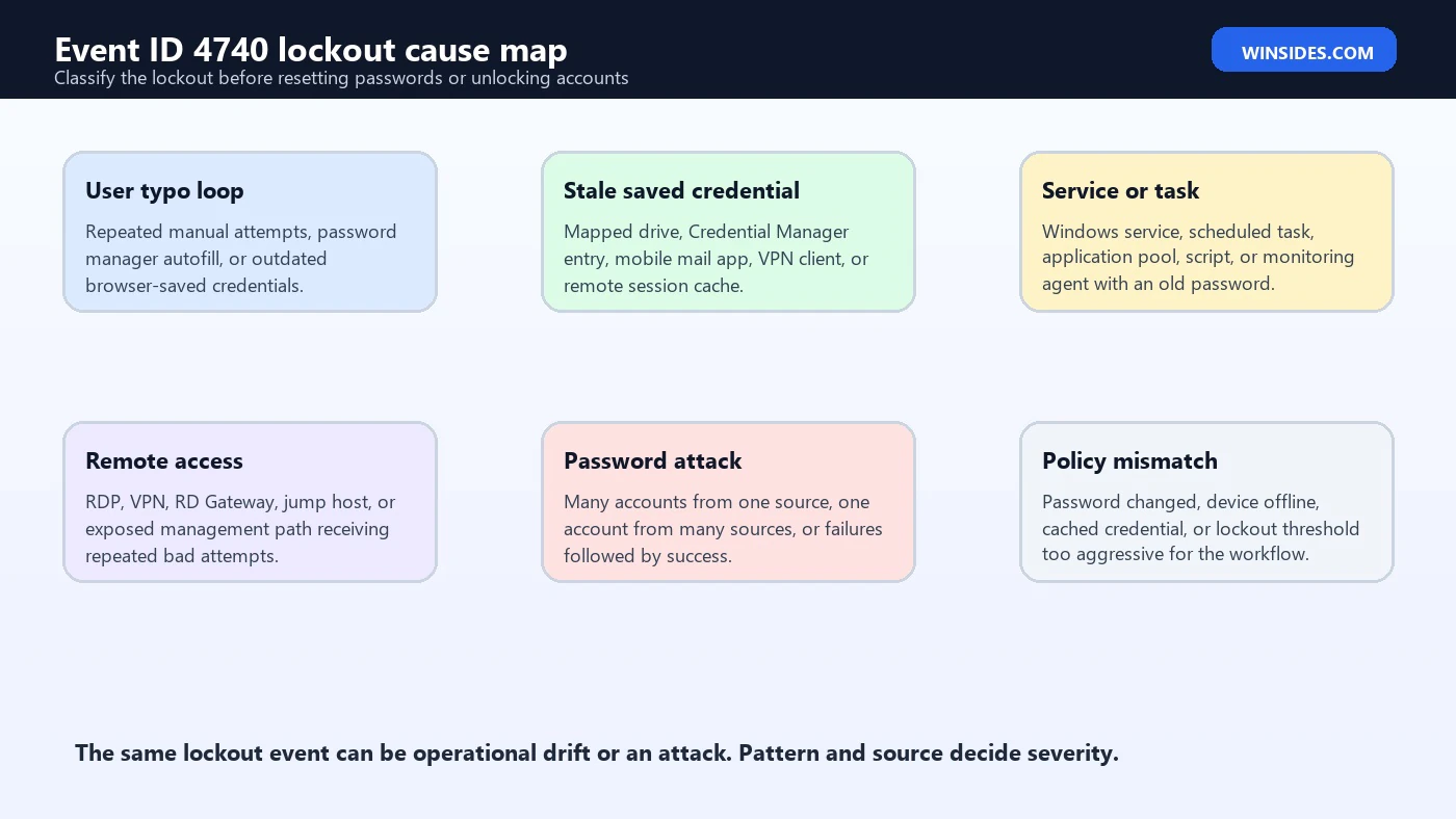 Event ID 4740 Account Lockout cause map