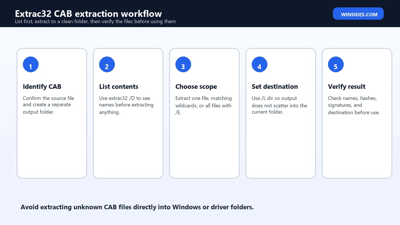 Extrac32 CAB extraction workflow