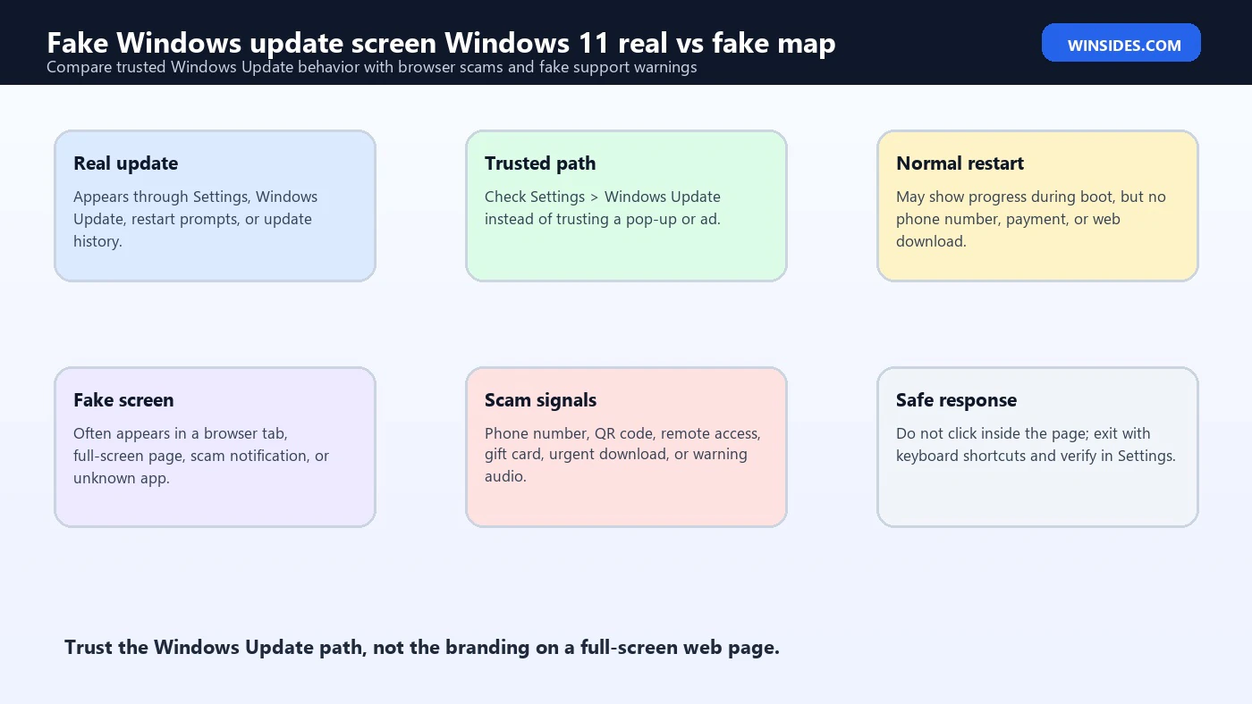 Fake Windows update screen Windows 11 real vs fake map