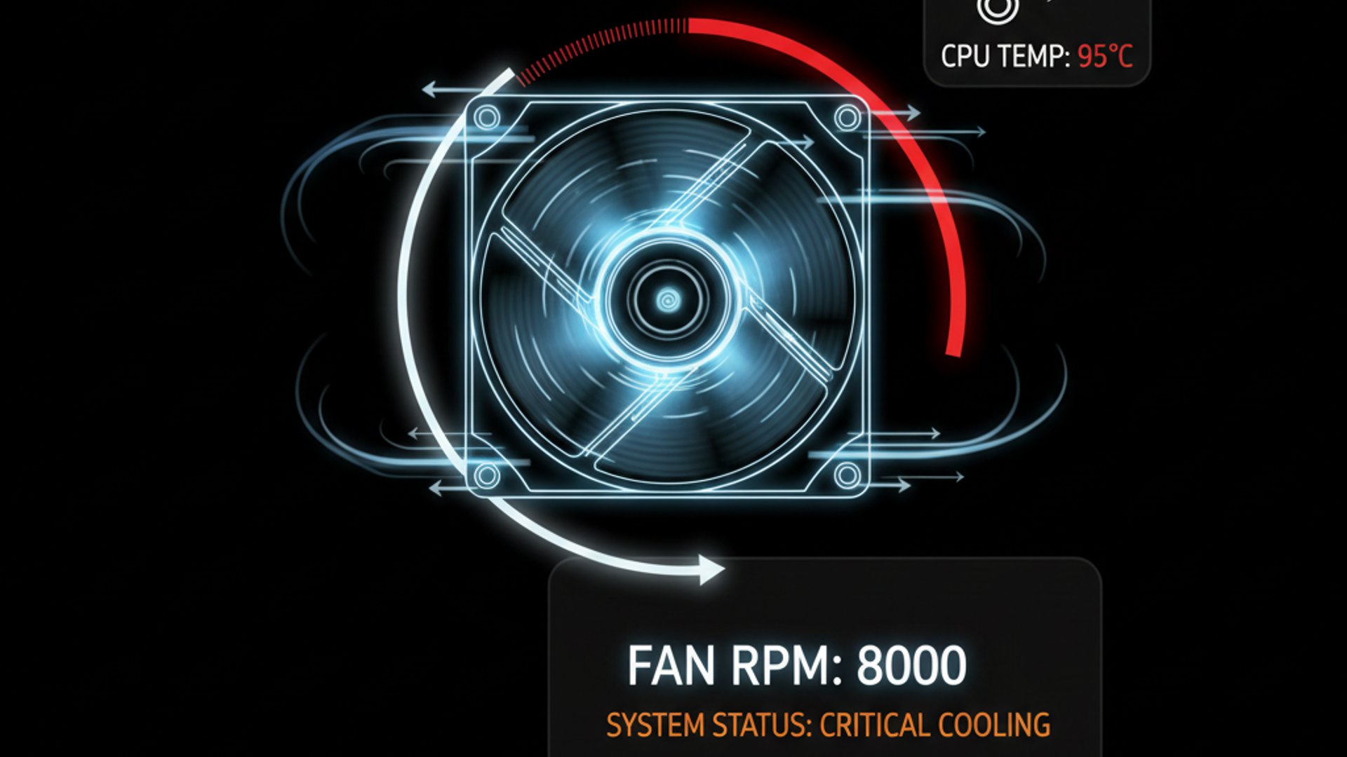 Professional illustration about Fan running at full speed black screen Windows 11, informative and u