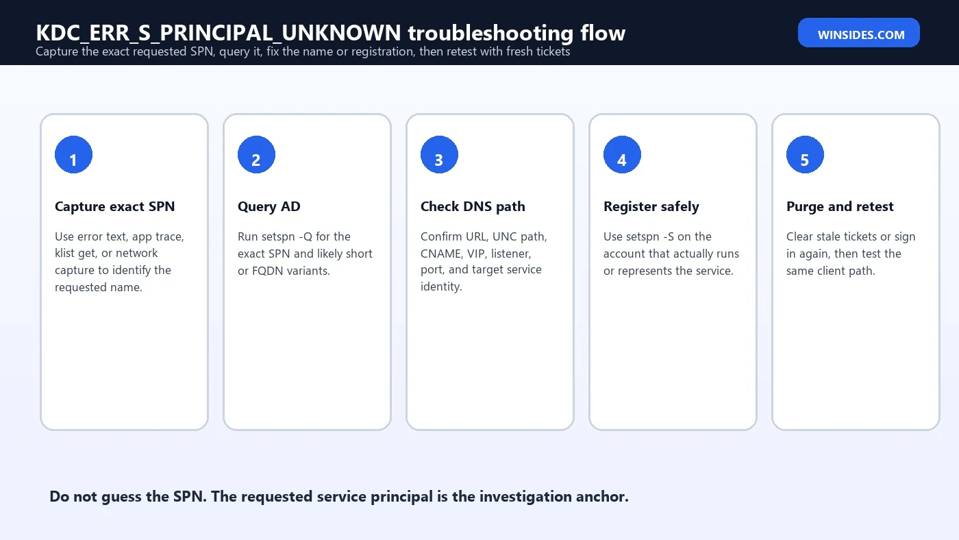 KDC_ERR_S_PRINCIPAL_UNKNOWN troubleshooting flow