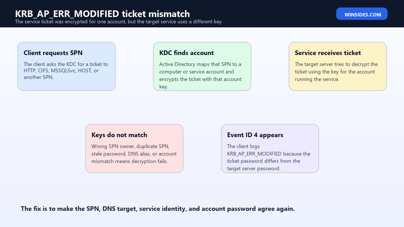 KRB_AP_ERR_MODIFIED ticket mismatch
