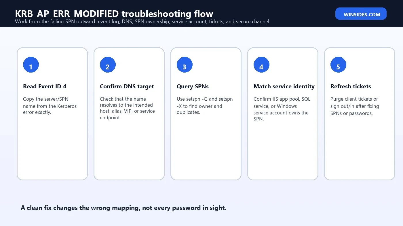 KRB_AP_ERR_MODIFIED troubleshooting flow