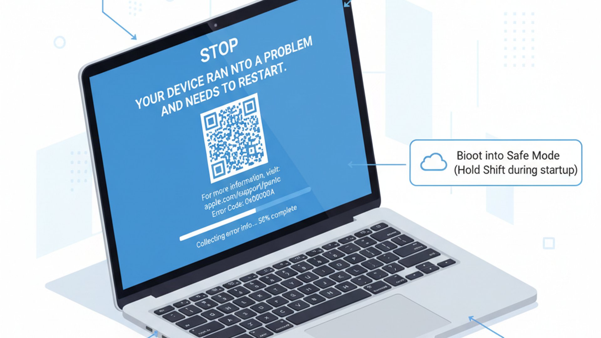 Professional illustration about macbook blue screen, informative and useful