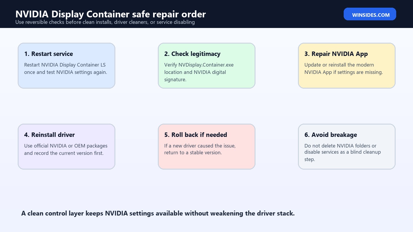 NVIDIA Display Container safe repair order