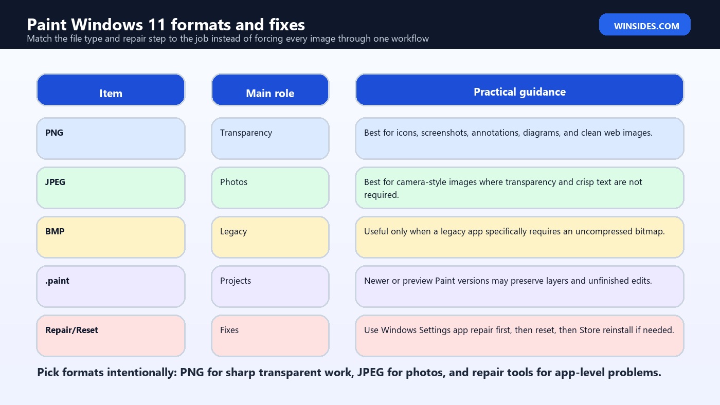 Paint Windows 11 formats and fixes