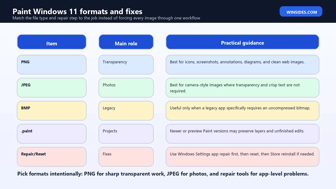 Paint Windows 11 formats and fixes
