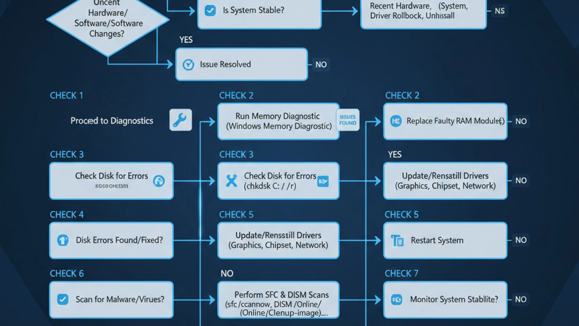 Process flowchart for ntoskrnl exe blue screen on Windows 11, modern design, professional appearance