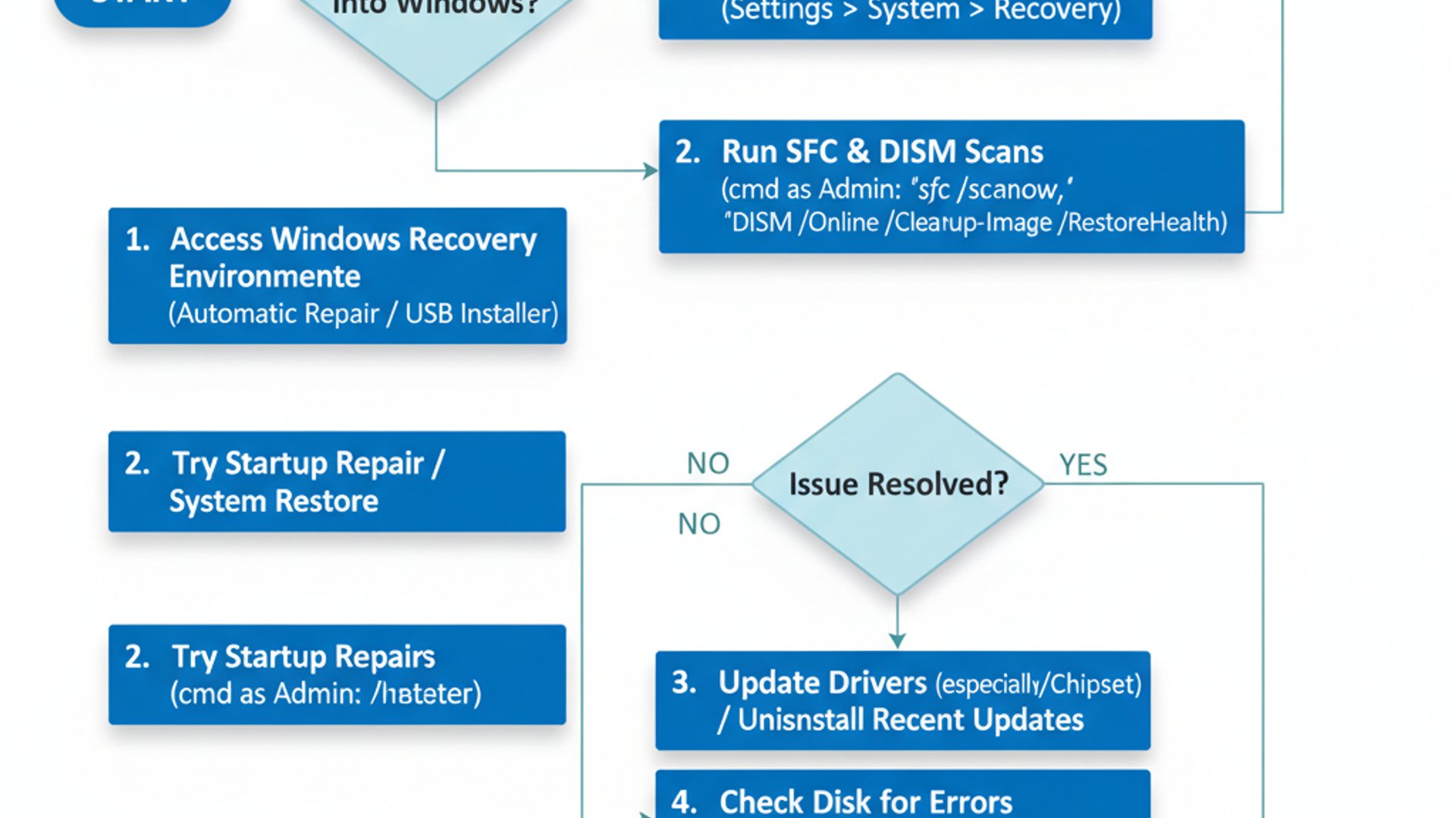 Process flowchart for PFN List Corrupt on Windows 11, modern design, professional appearance