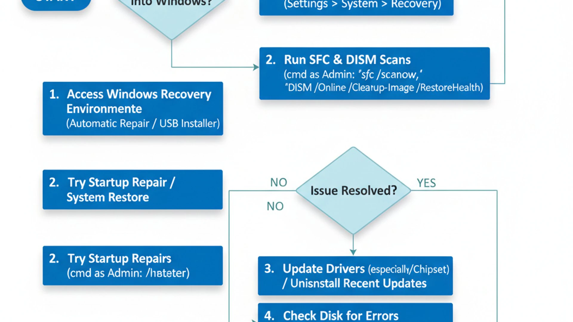 Process flowchart for PFN List Corrupt on Windows 11, modern design, professional appearance