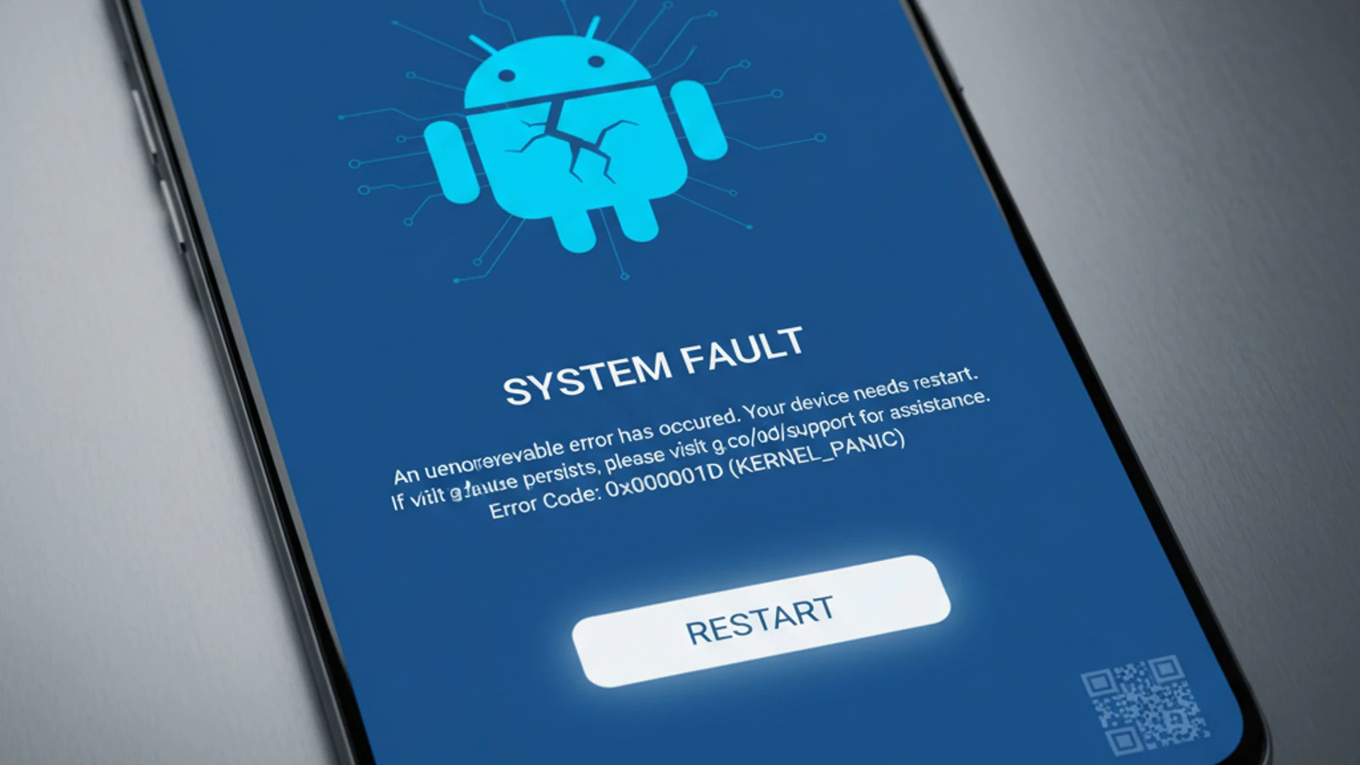 Relevant concept visualization for android blue screen of death, modern design