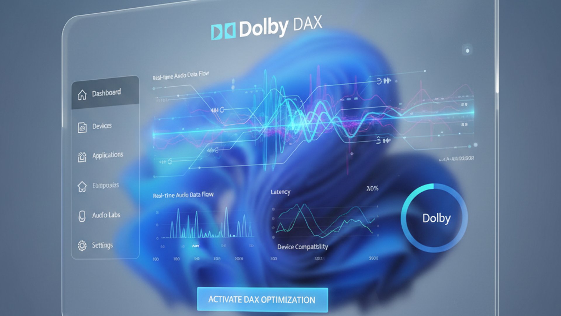 Relevant concept visualization for Dolby DAX API Service on Windows 11, modern design