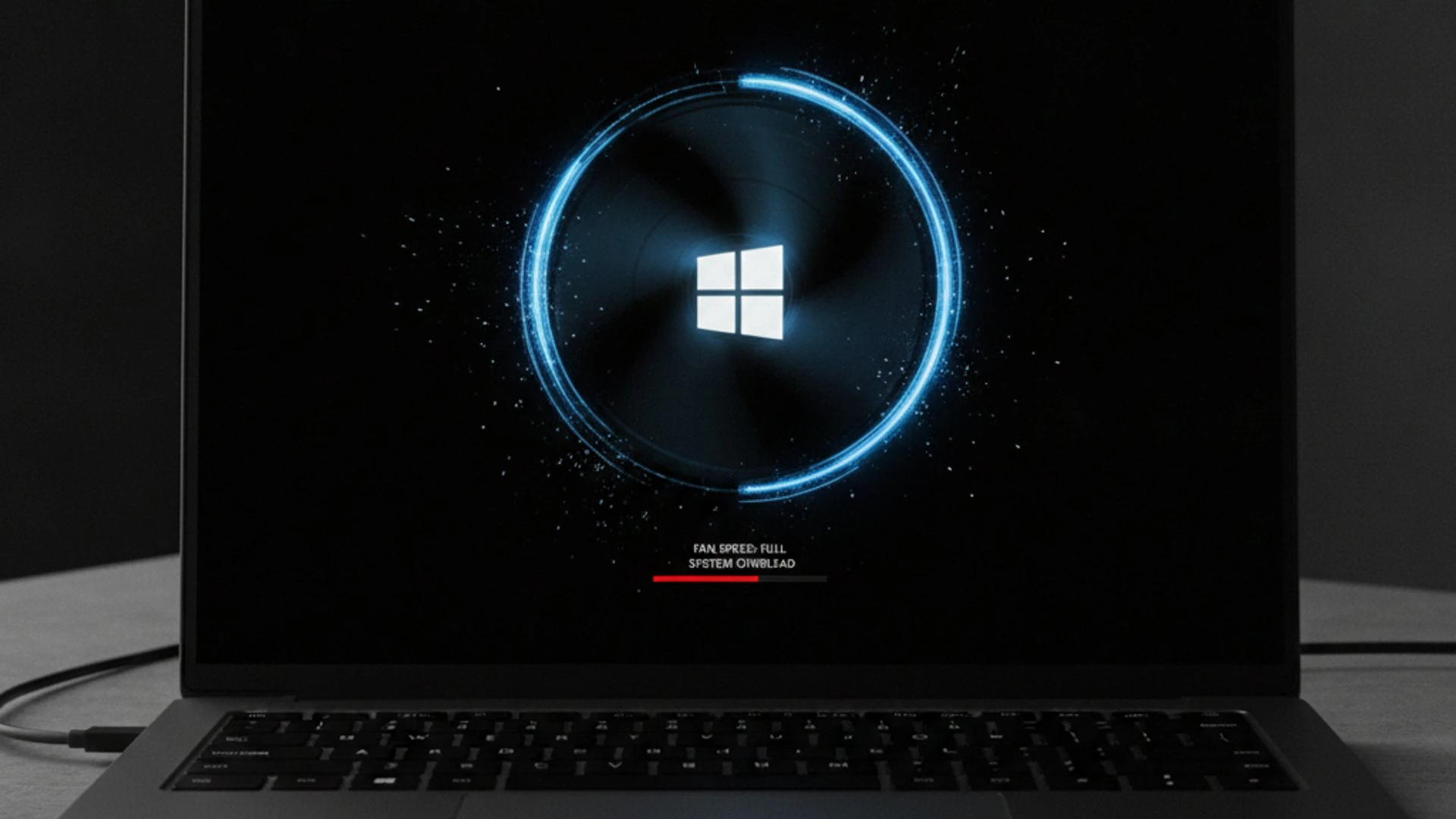 Relevant concept visualization for Fan running at full speed black screen Windows 11, modern design