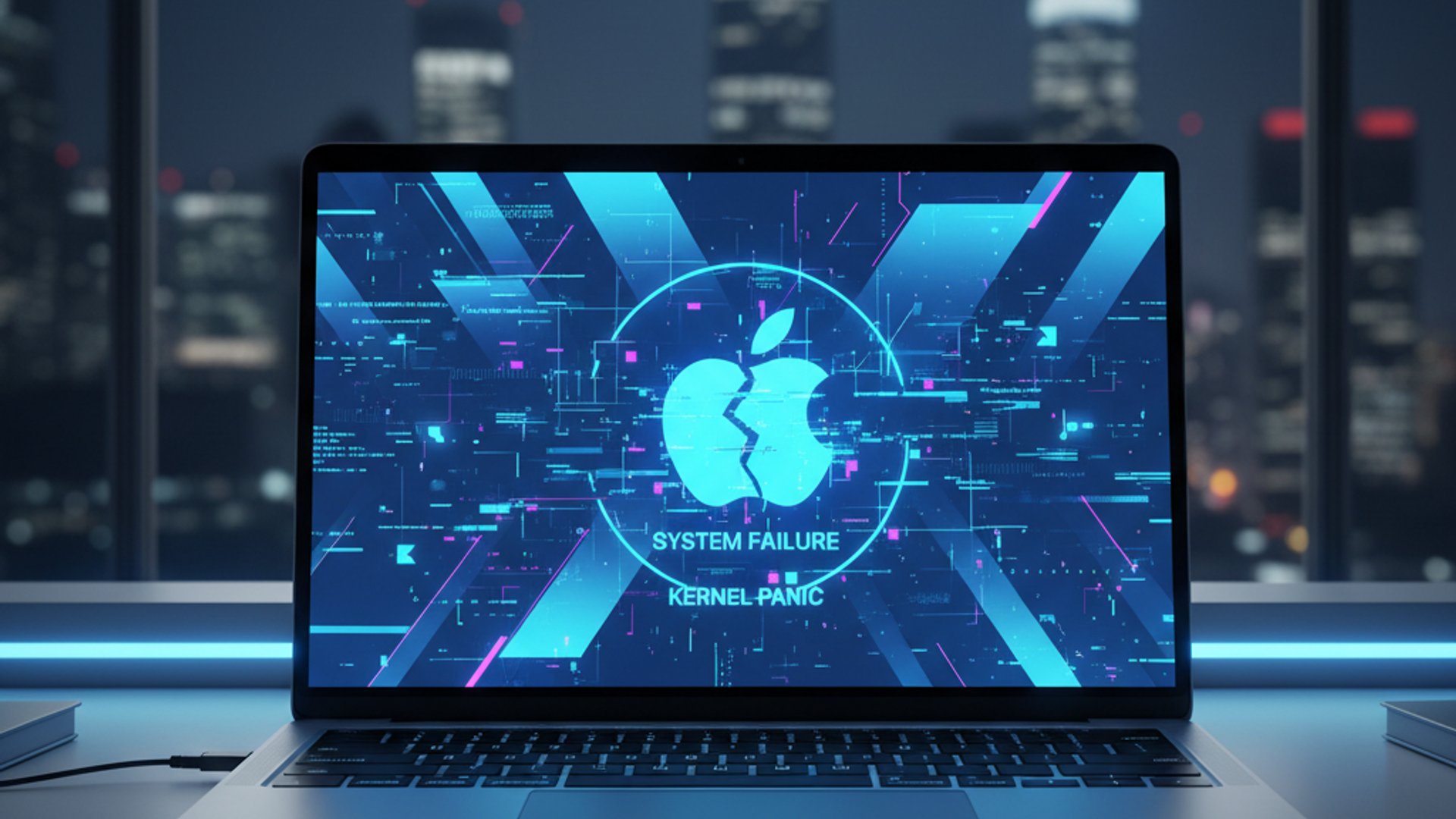 Relevant concept visualization for macbook blue screen, modern design
