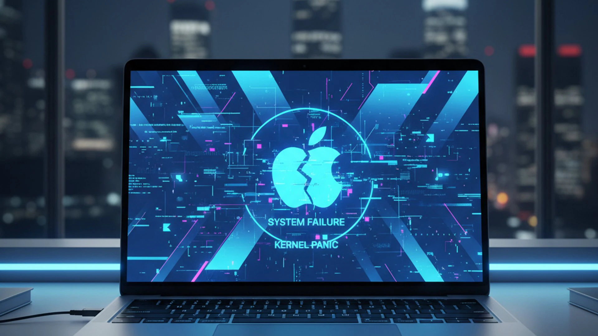 Relevant concept visualization for macbook blue screen, modern design