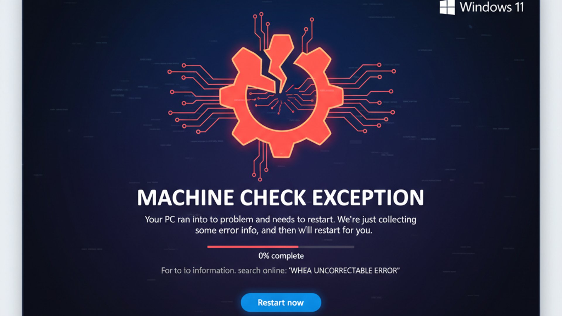 Relevant concept visualization for Machine Check Exception on Windows 11, modern design