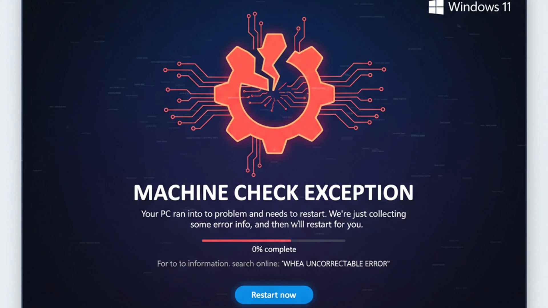 Relevant concept visualization for Machine Check Exception on Windows 11, modern design