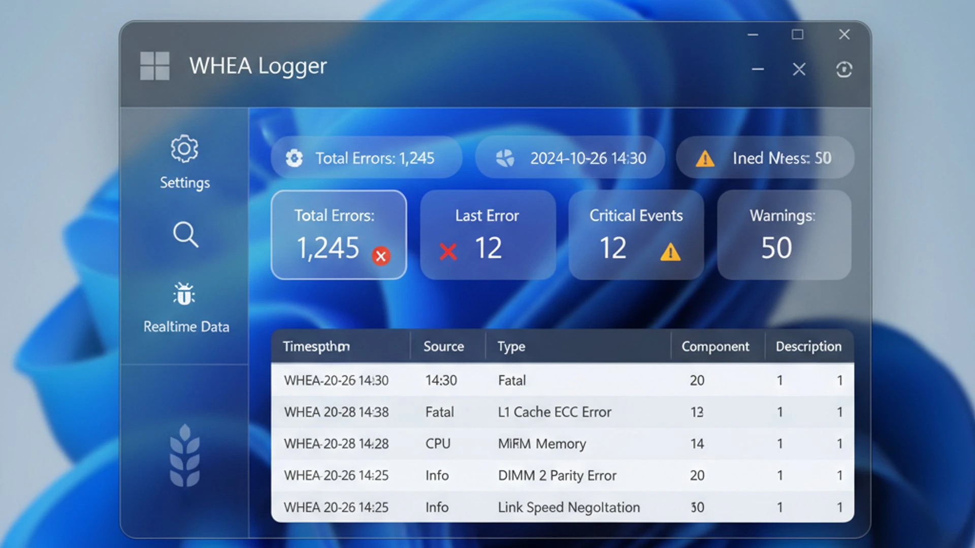 Relevant concept visualization for whea Logger on Windows 11, modern design