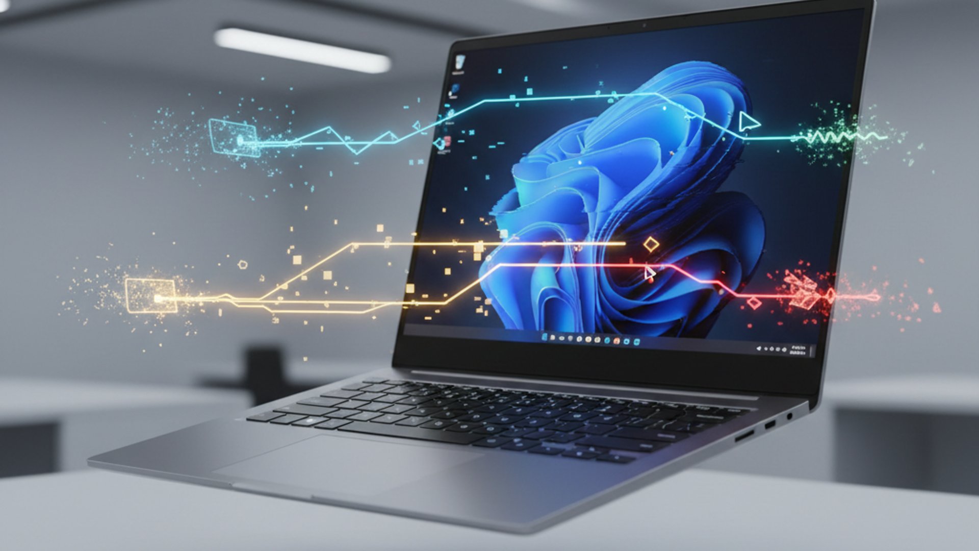 Relevant concept visualization for Windows 11 Laptop freezes when moved, modern design