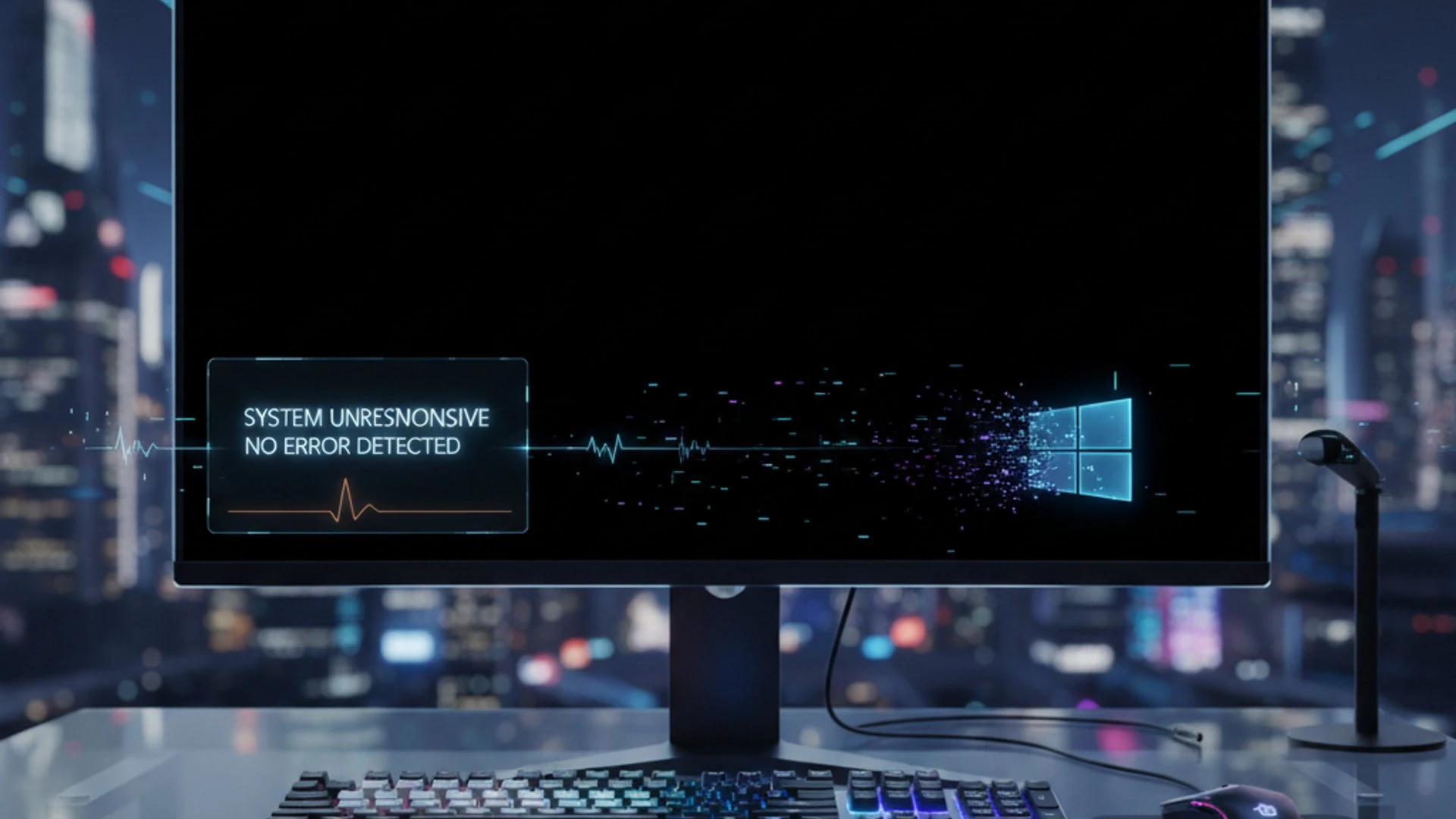 Relevant concept visualization for Windows 11 random black screen no error, modern design