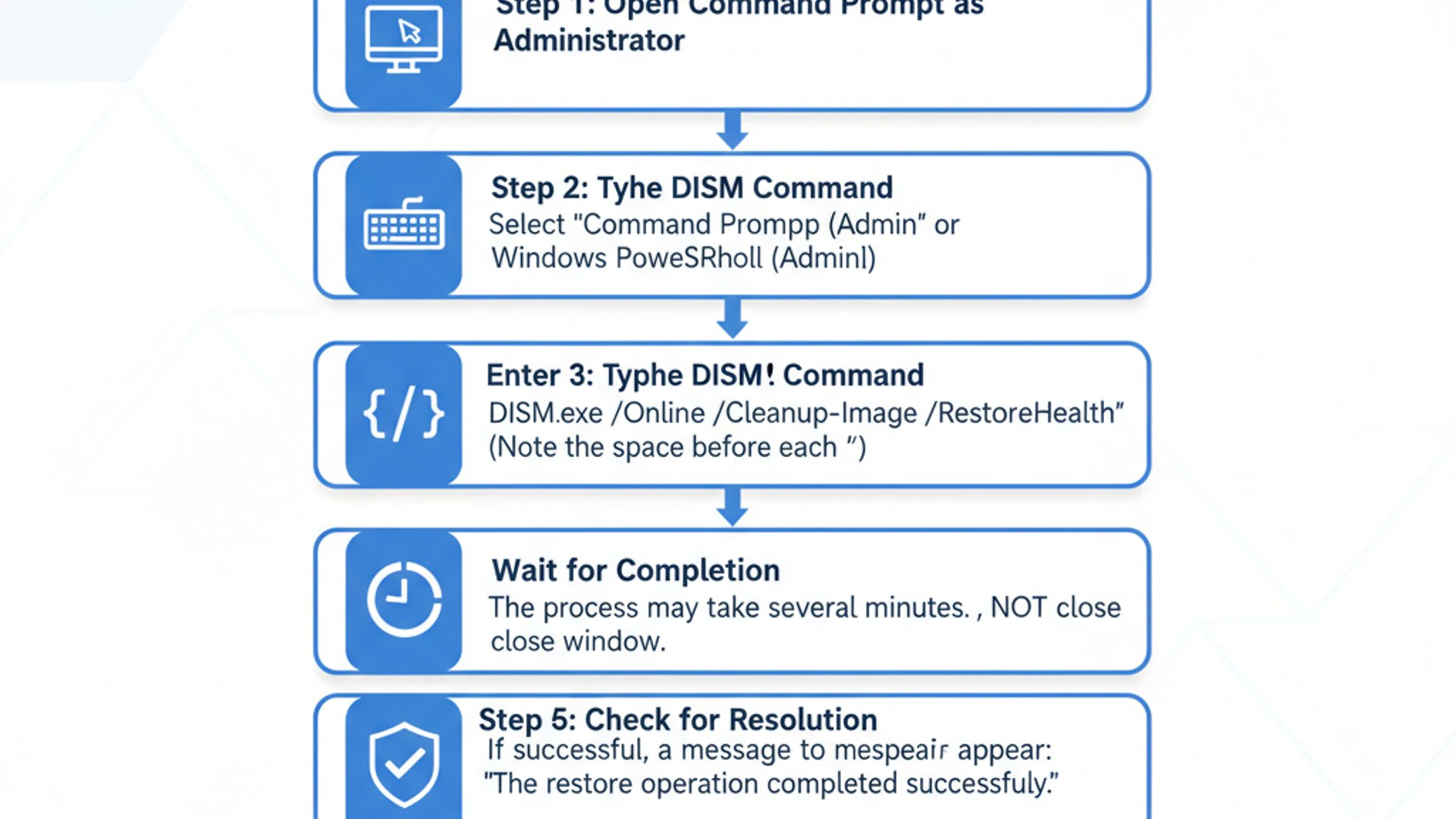 Professional step-by-step diagram for dism error87, clean infographic style, technical illustration