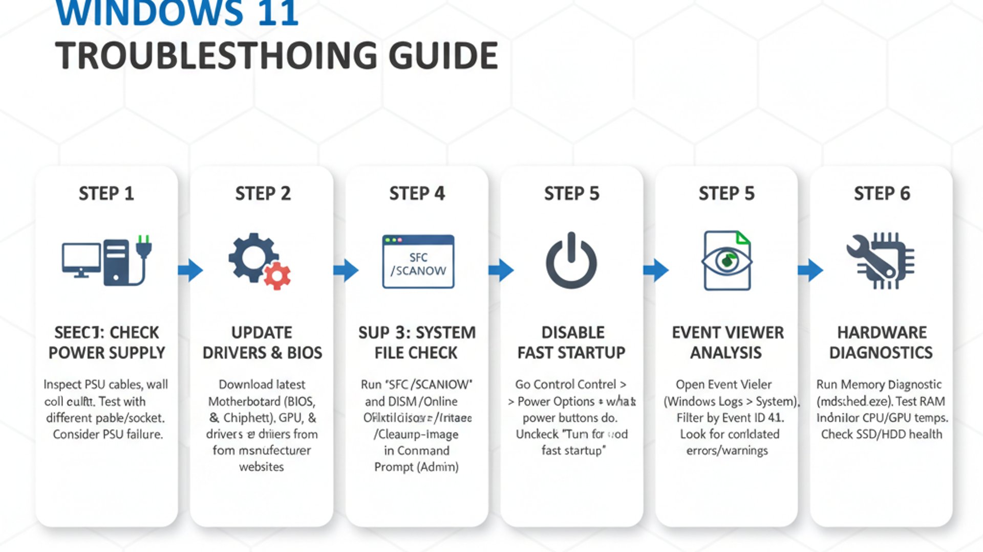 Professional step-by-step diagram for Kernel-Power Event ID 41 but no BSOD on Windows 11, clean info