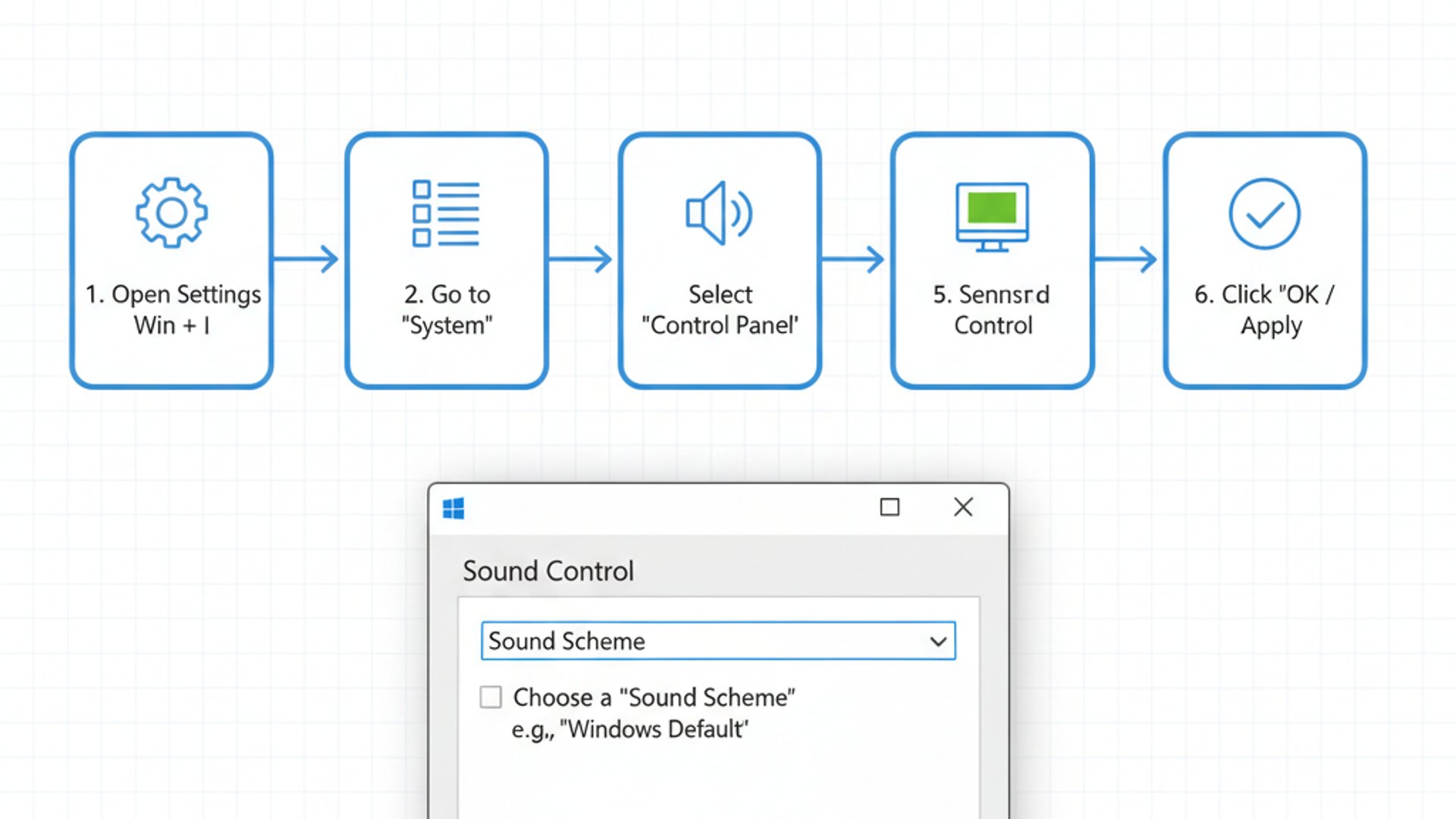 Professional step-by-step diagram for Sound Themes for Windows 11, clean infographic style, technica