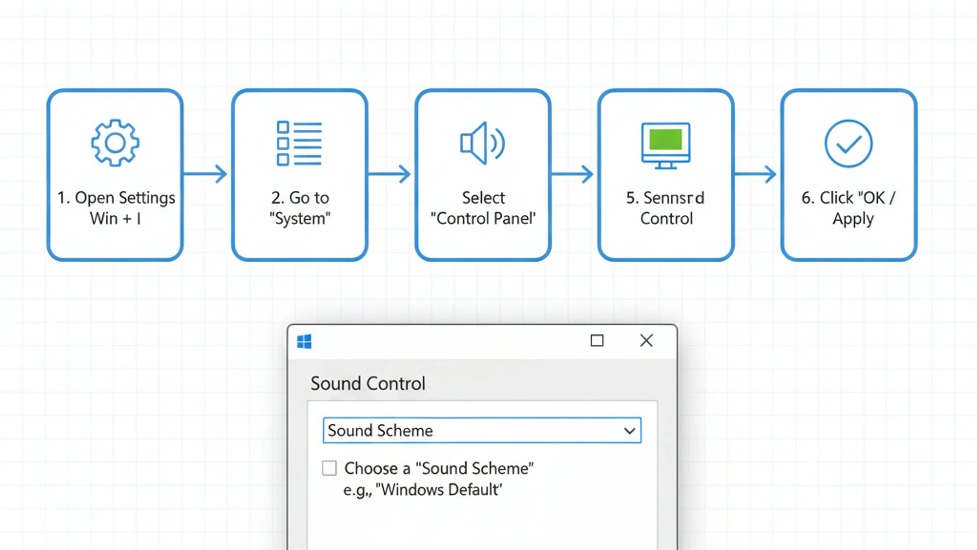 Professional step-by-step diagram for Sound Themes for Windows 11, clean infographic style, technica