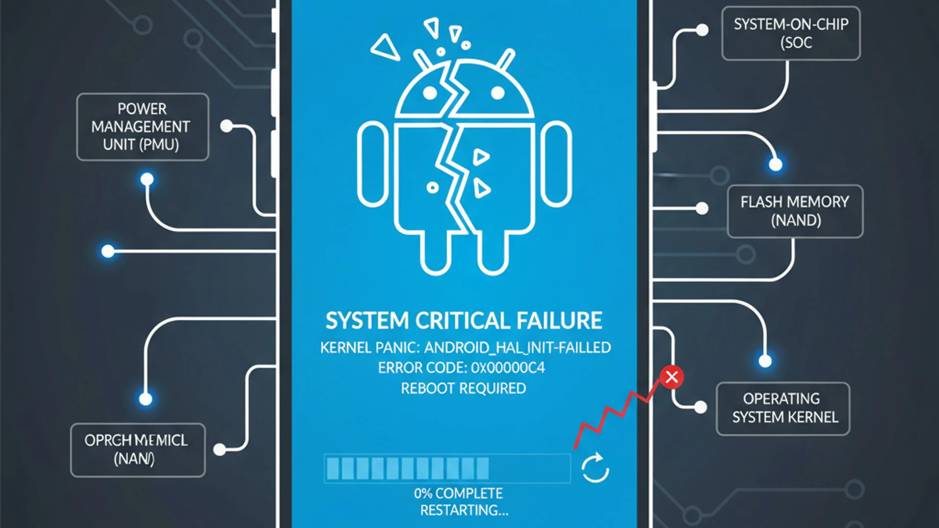 Technical diagram for android blue screen of death, clean and professional