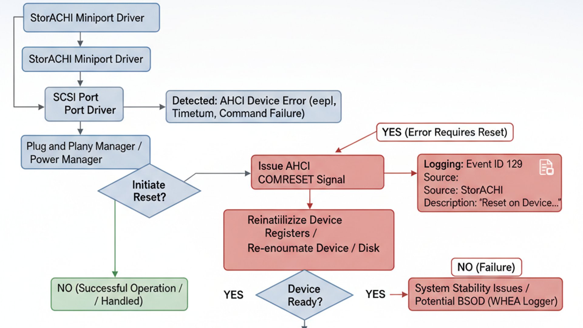 Technical diagram for Event ID 129 on Windows 11, clean and professional