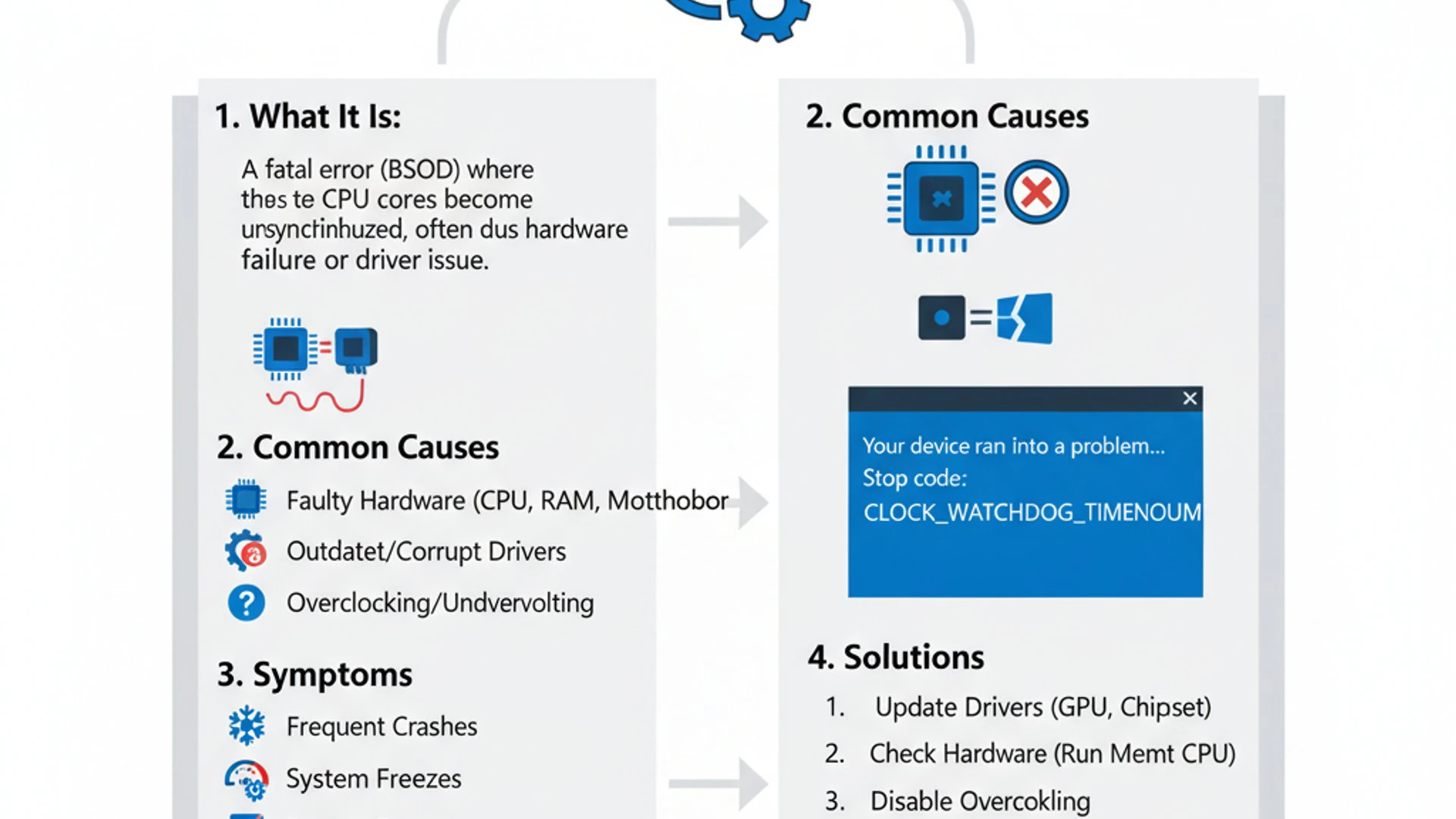 Technical guide visual for clock watchdog timeout windows 11, educational infographic