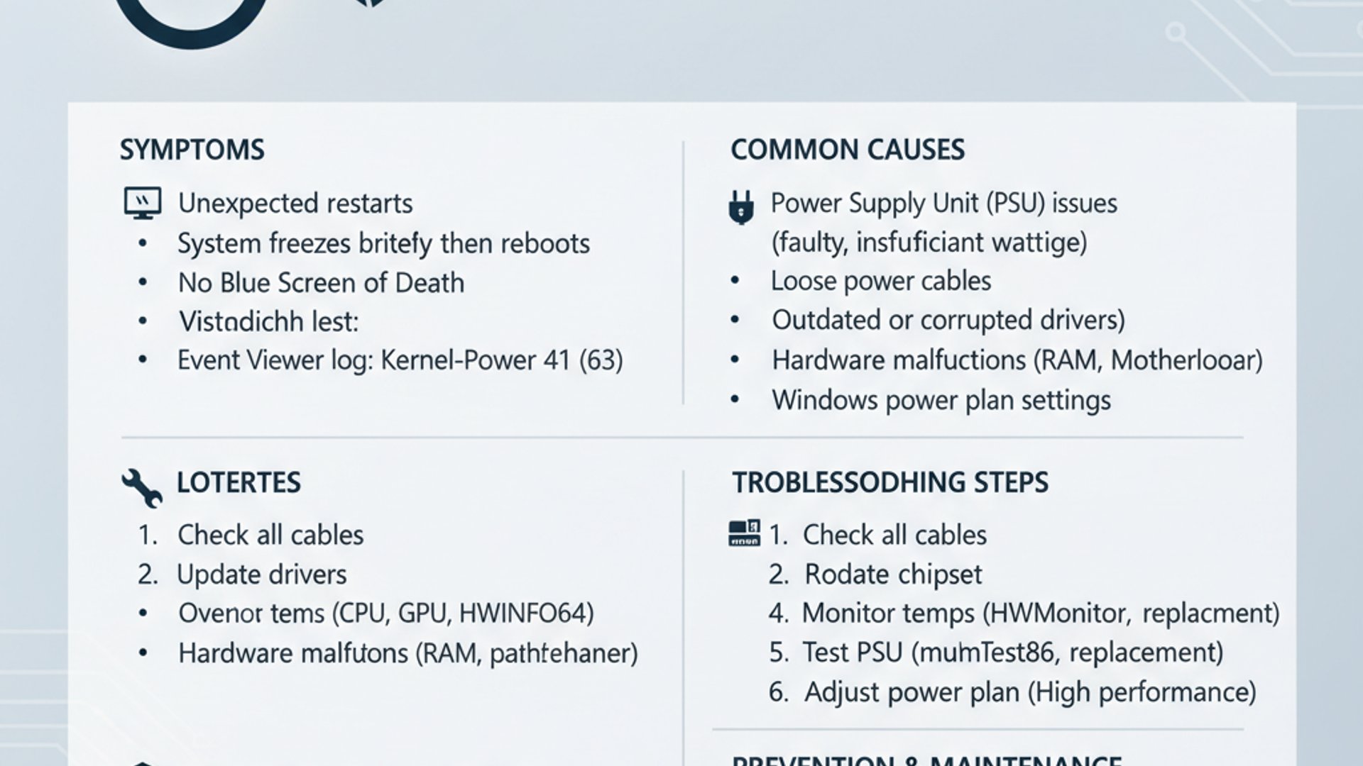 Technical guide visual for Kernel-Power Event ID 41 but no BSOD on Windows 11, educational infograph