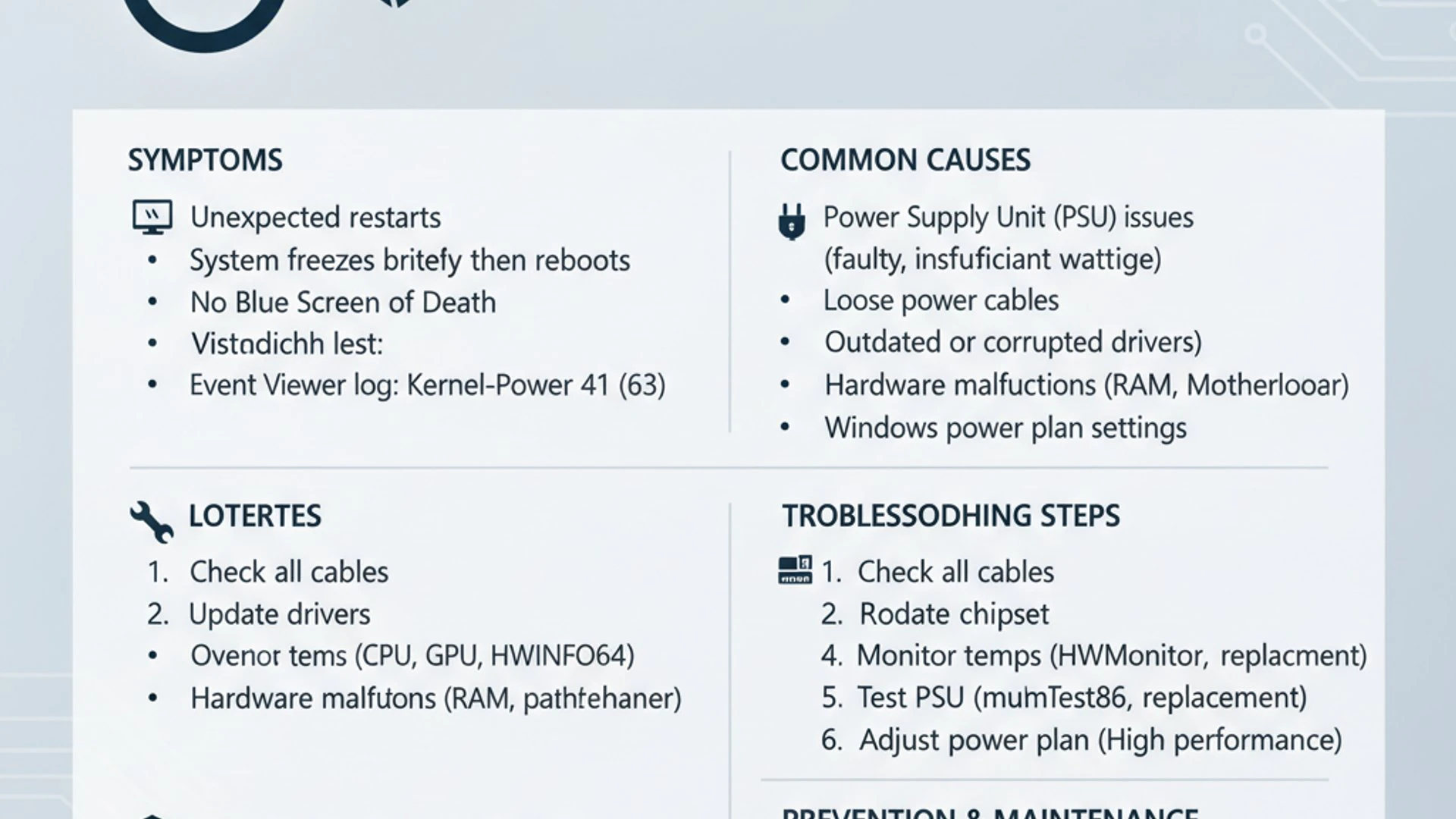 Technical guide visual for Kernel-Power Event ID 41 but no BSOD on Windows 11, educational infograph