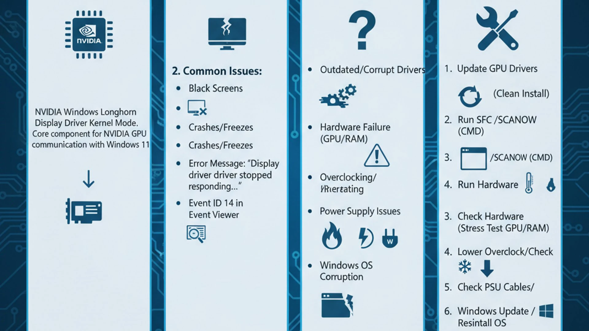 Technical guide visual for nvlddmkm on windows 11, educational infographic