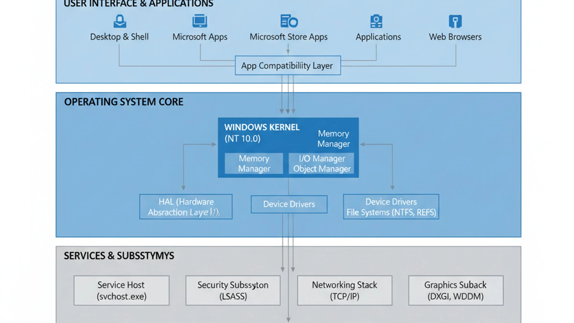 Technical diagram for Windows 11 version 26H1, clean and professional