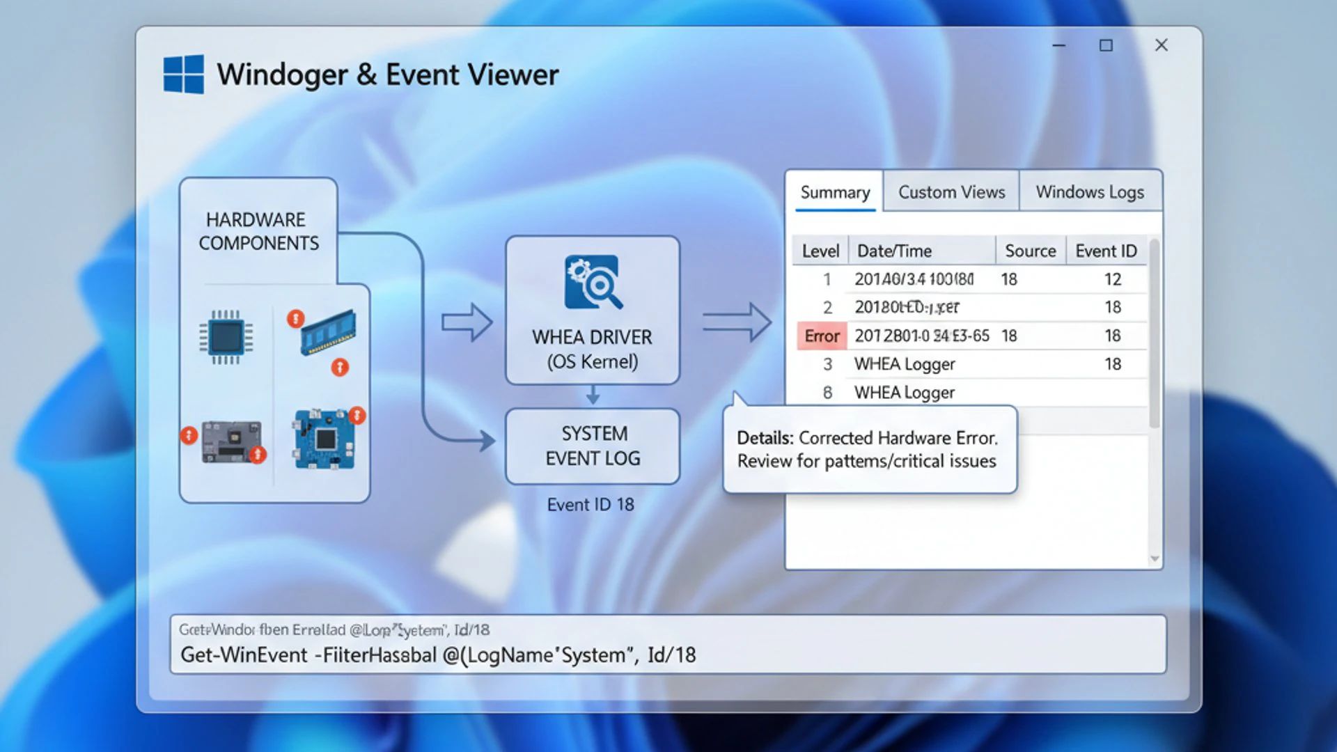 Professional illustration about whea Logger on Windows 11, informative and useful