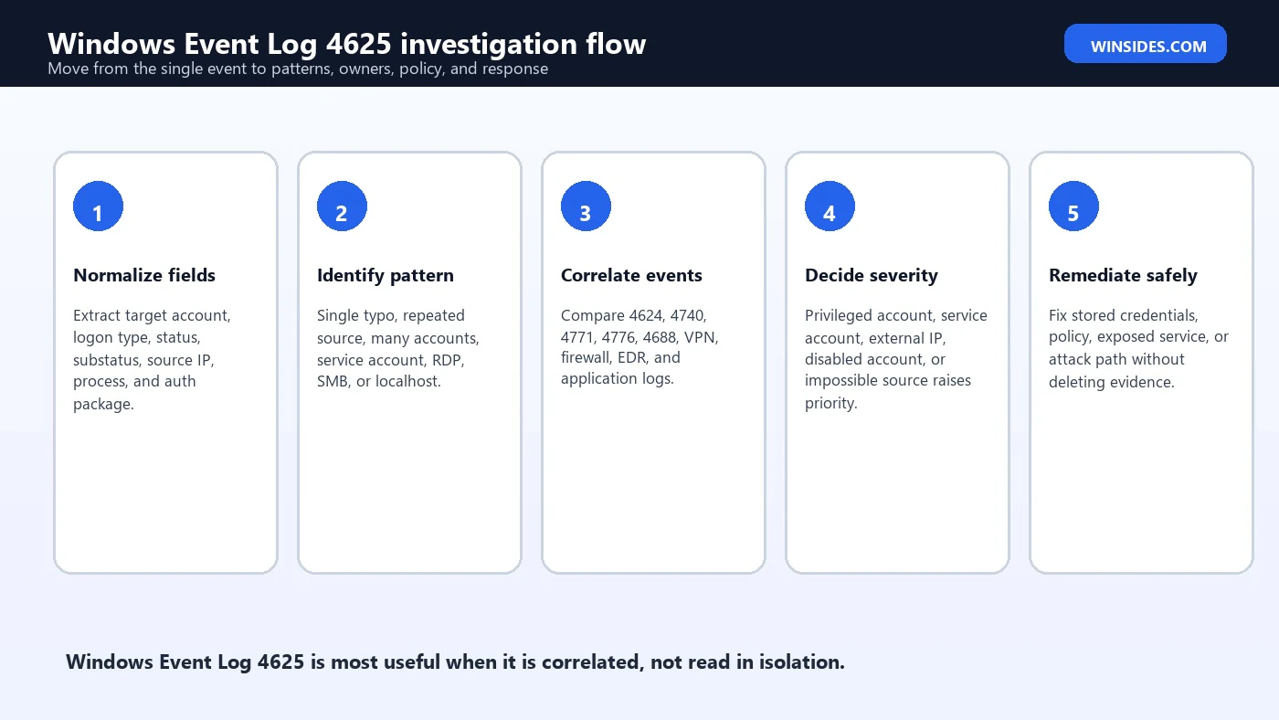 Windows Event Log 4625 investigation flow