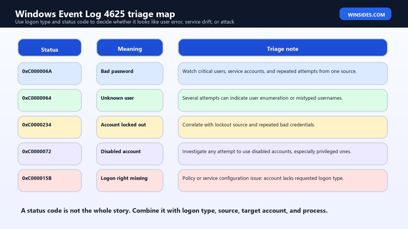 Windows Event Log 4625 triage map
