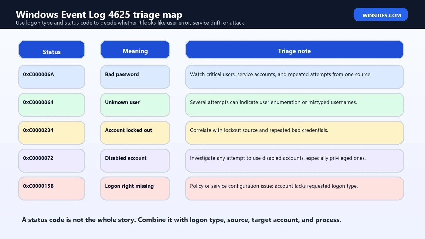 Windows Event Log 4625 triage map
