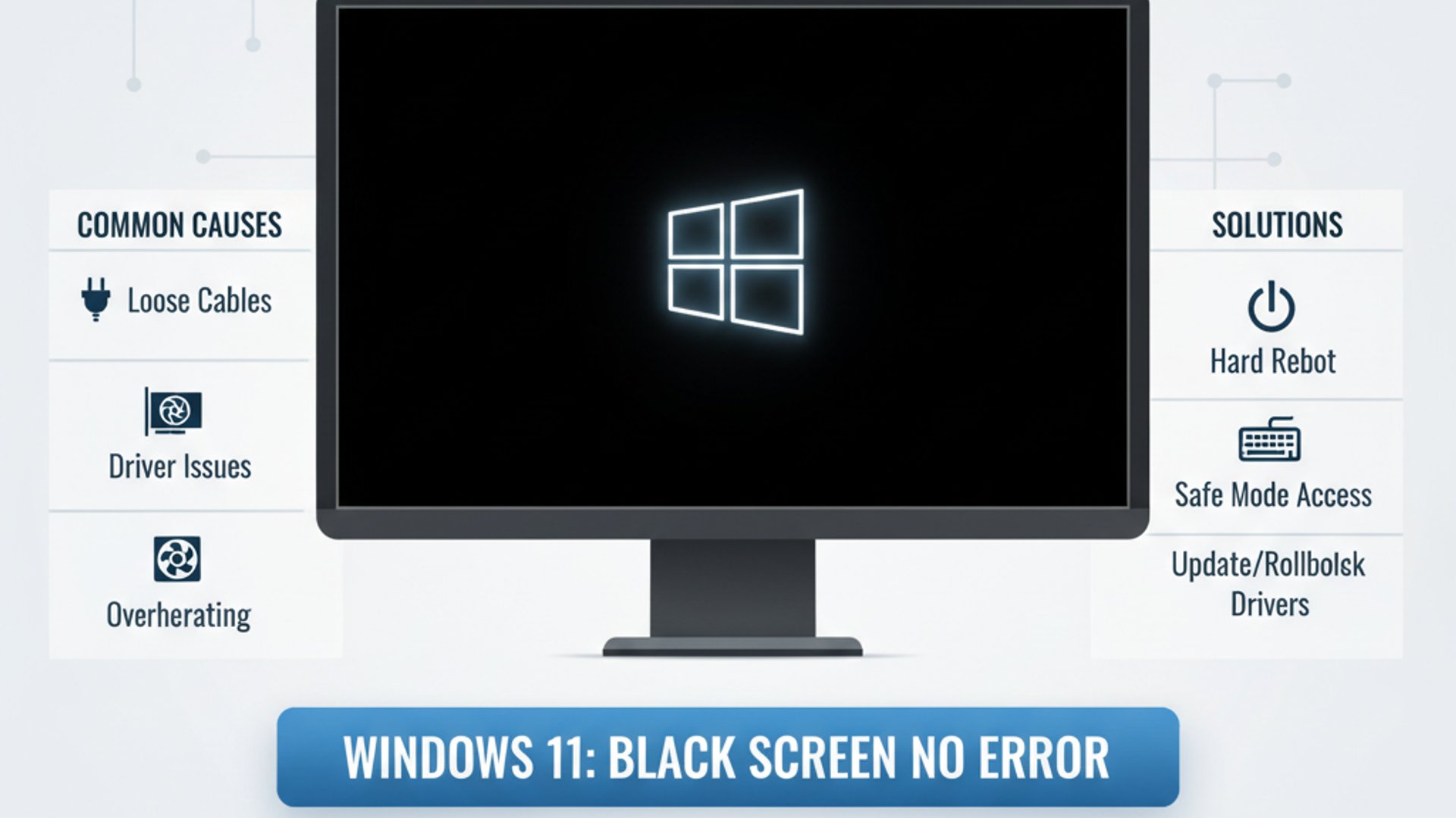 Professional illustration about Windows 11 random black screen no error, informative and useful