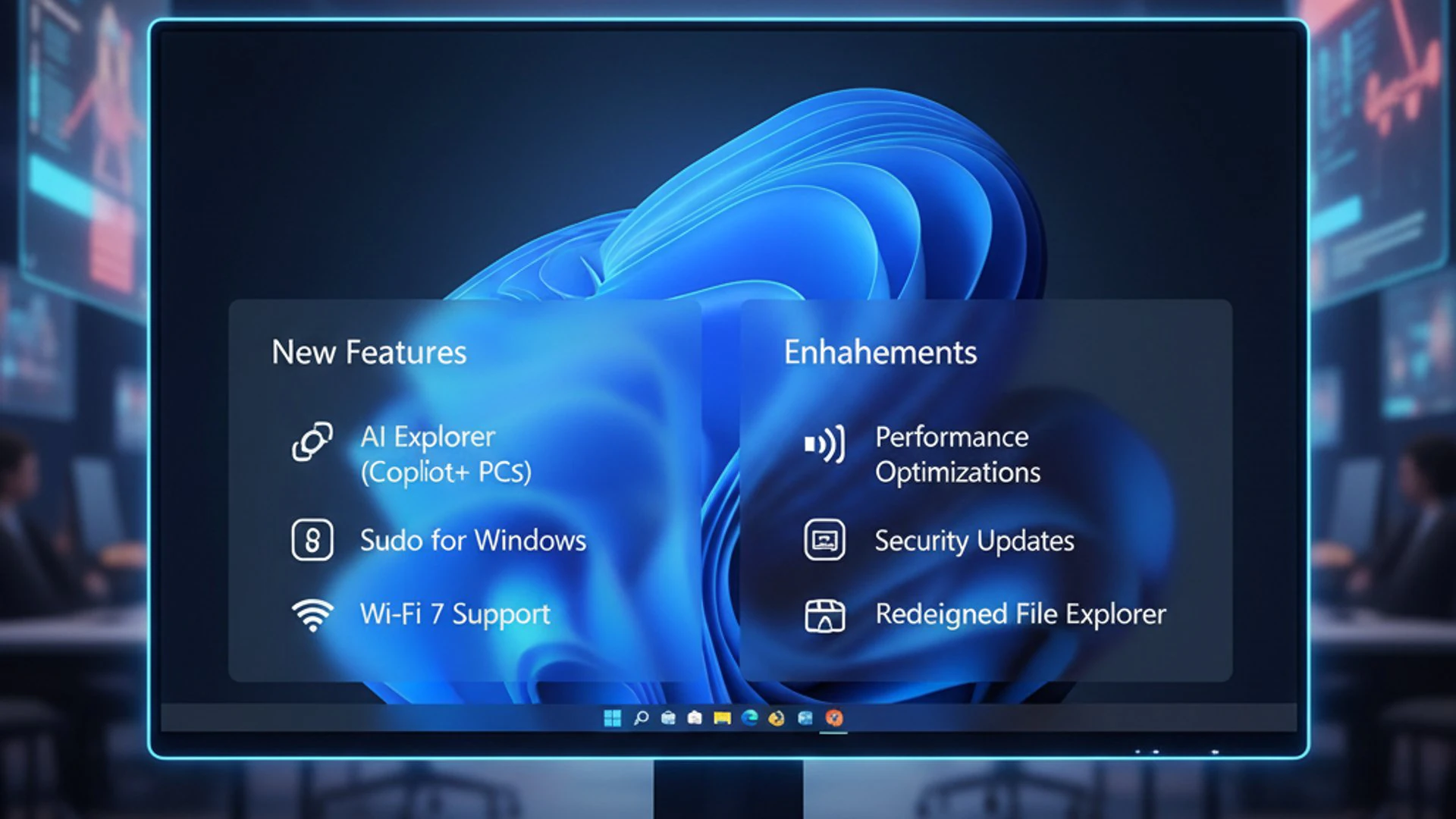 Professional illustration about Windows 11 version 26H1, informative and useful