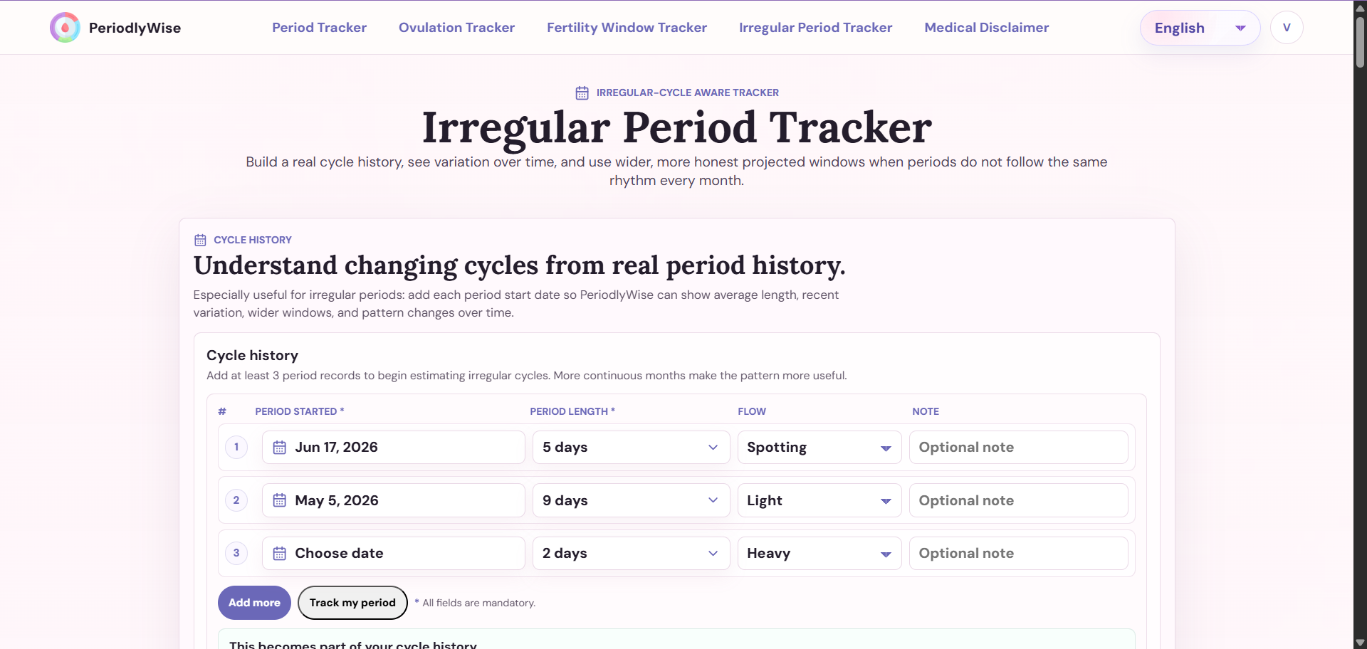 Irregular Period Tracker Irregular Period Tracker