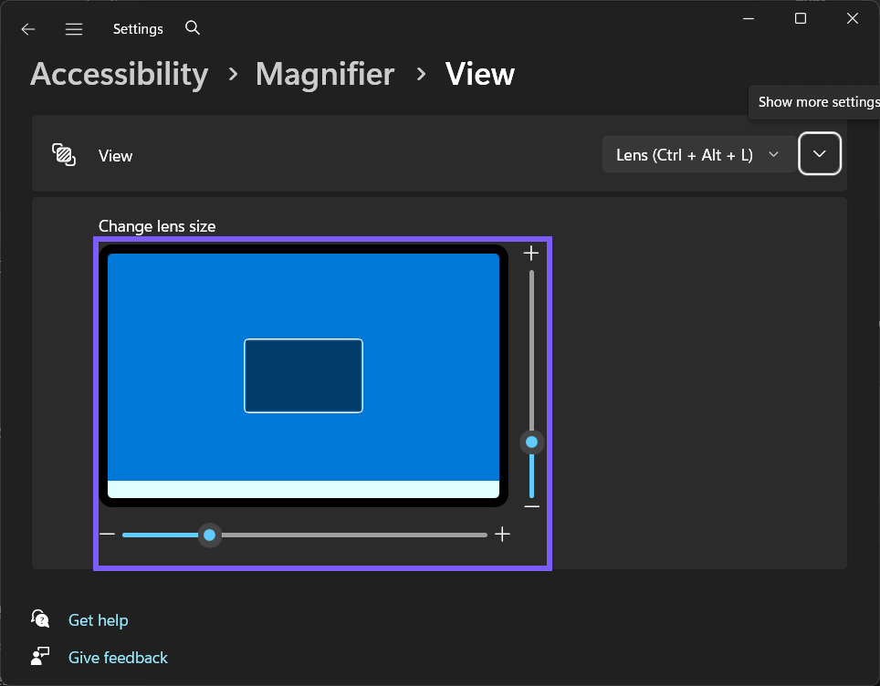 Magnifier lens width and height restored to 30 width and 30 height in Windows 11