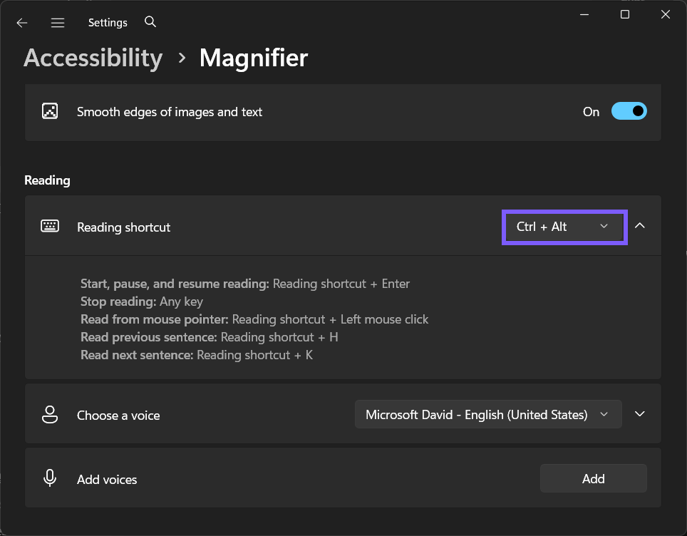 Magnifier Reading shortcut restored to Ctrl + Alt in Windows 11