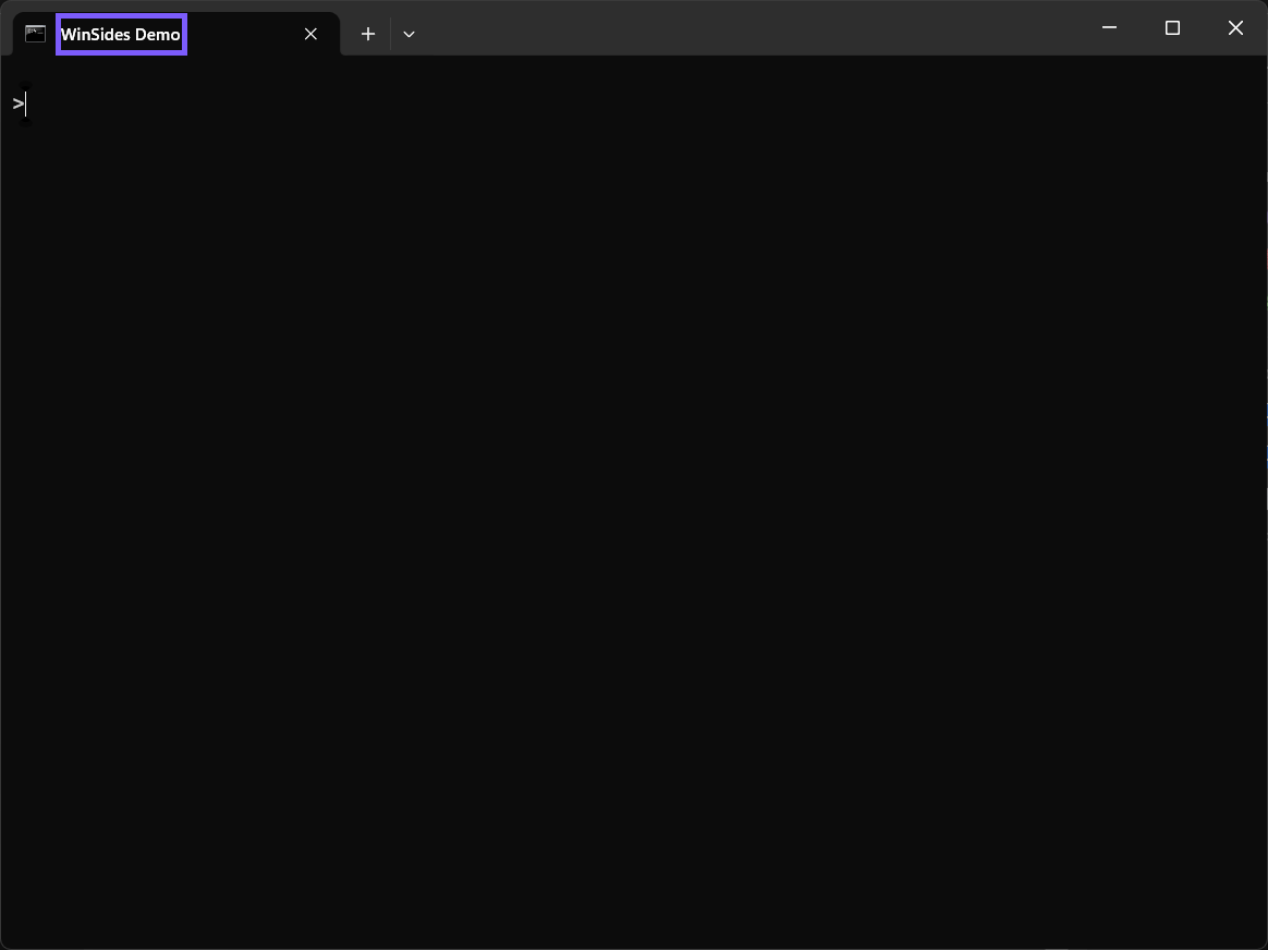 Windows Terminal tab renamed WinSides Demo and outlined in purple