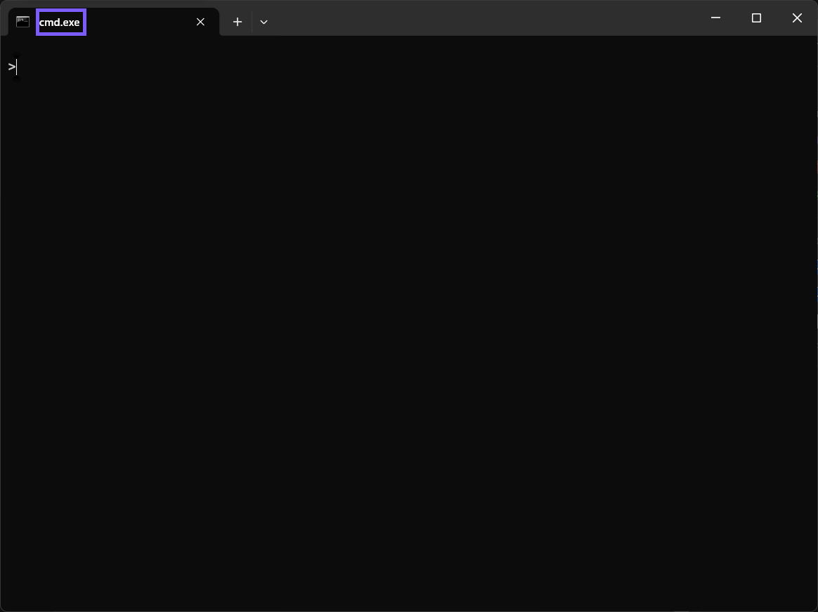 Windows Terminal tab restored to cmd.exe and outlined in purple