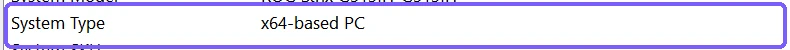System Information showing the System Type x64-based PC row outlined in purple
