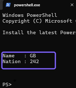 Registry result showing GB and Nation 242 outlined in purple